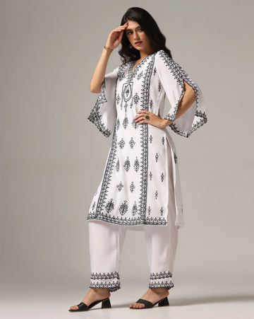 White Kurti with Pants & Dupatta