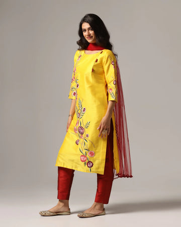 Yellow Kurti with Pants & Dupatta