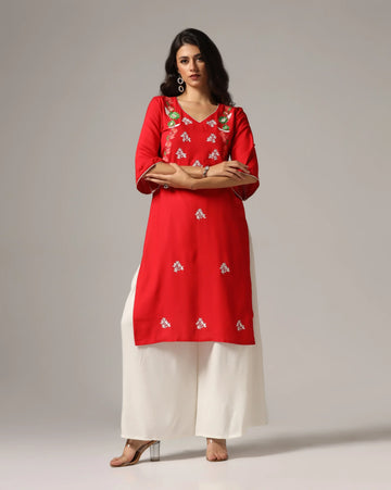 Red Kurti Palazzo Set