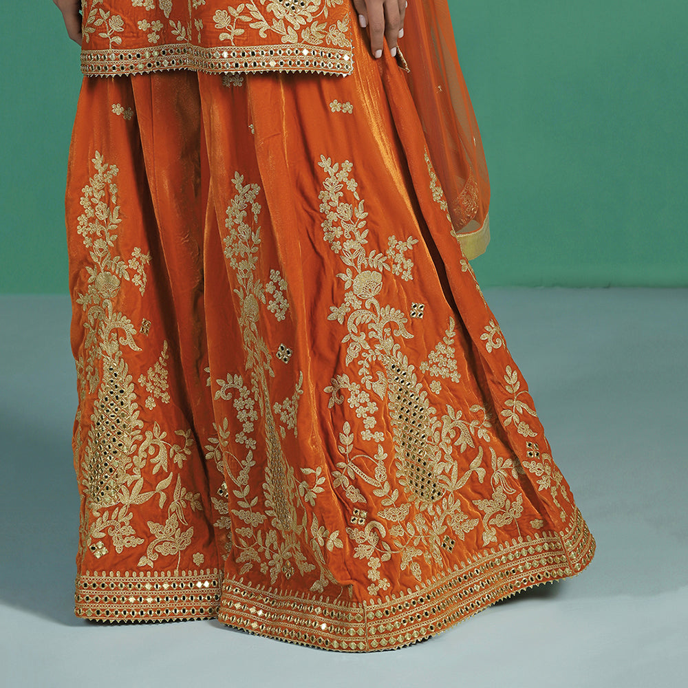 Velvet Orange Kurta Sharara Set