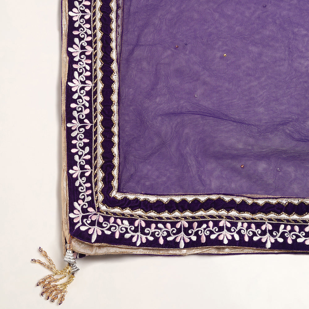 Purple Thread Embroidered Kurta Set