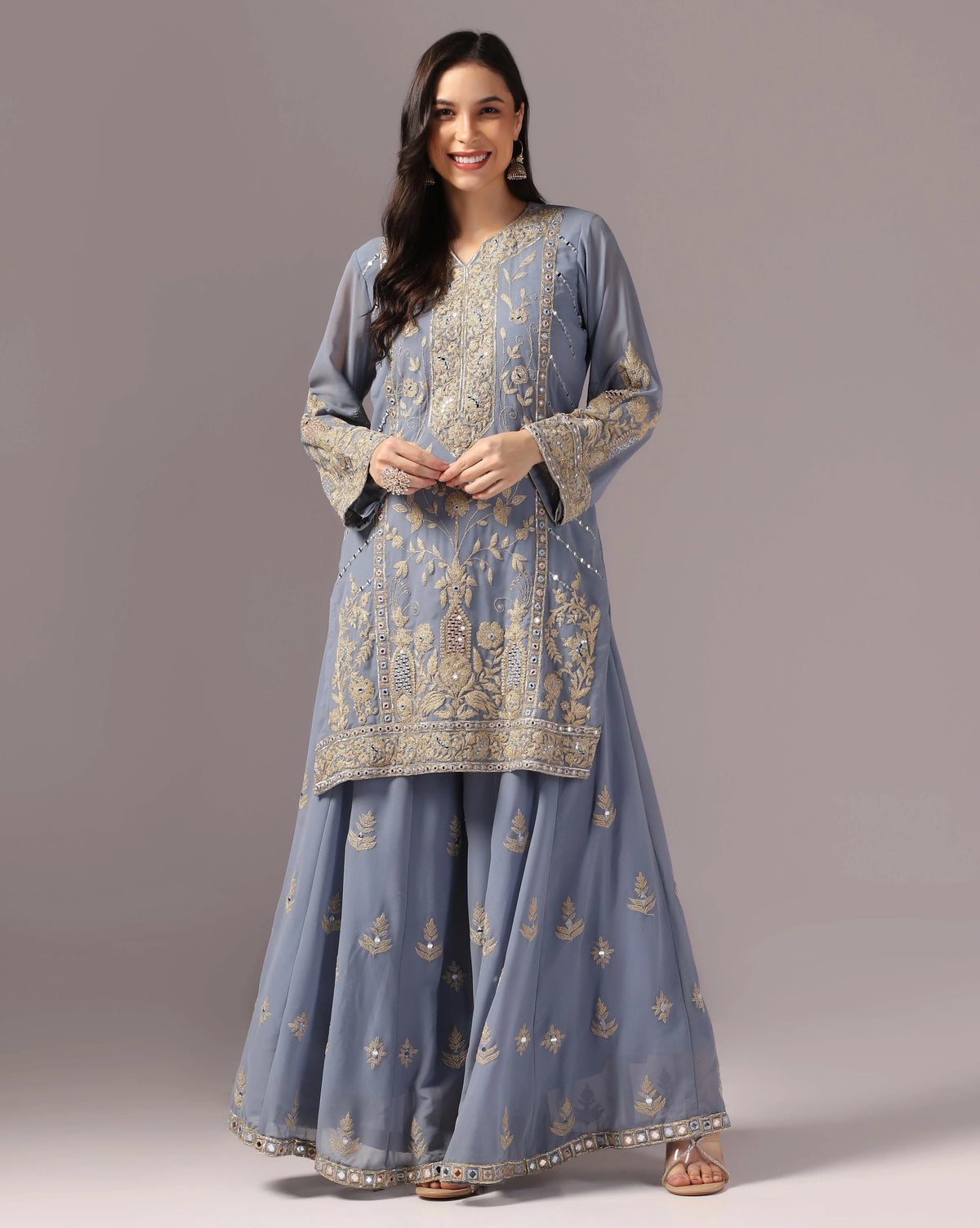 Georgette Grey Sharara Elegance