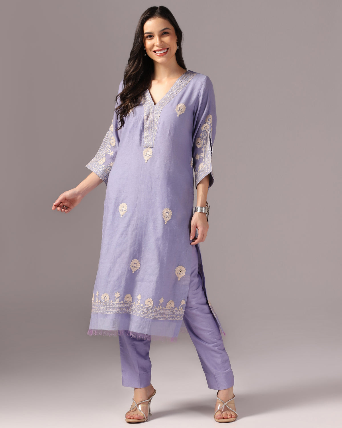 Embroidered Chanderi Kurta Pant Set
