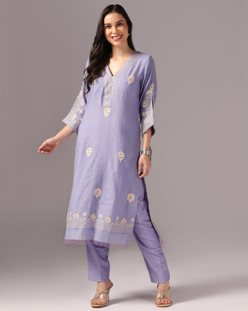 Embroidered Chanderi Kurta Pant Set