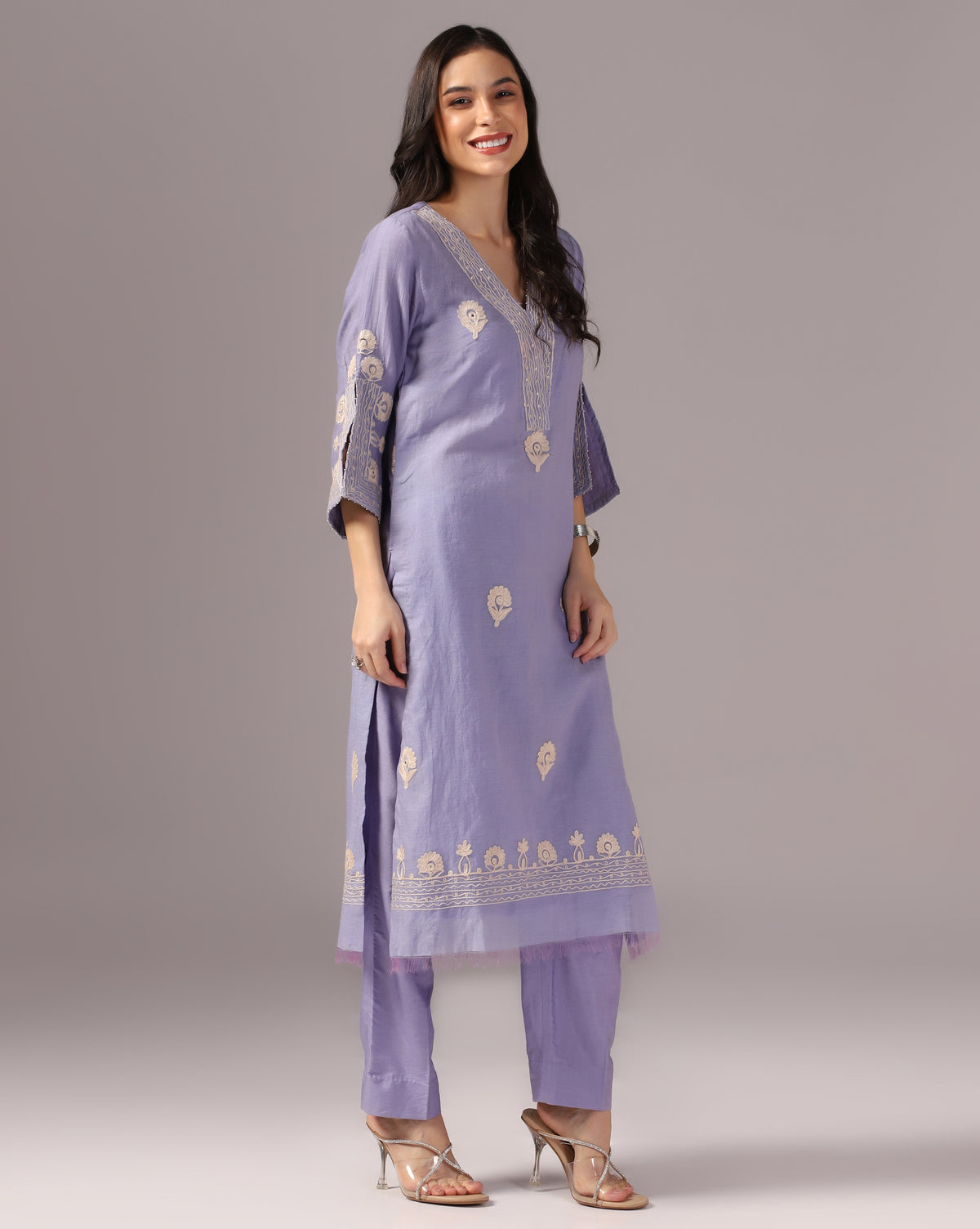 Embroidered Chanderi Kurta Pant Set