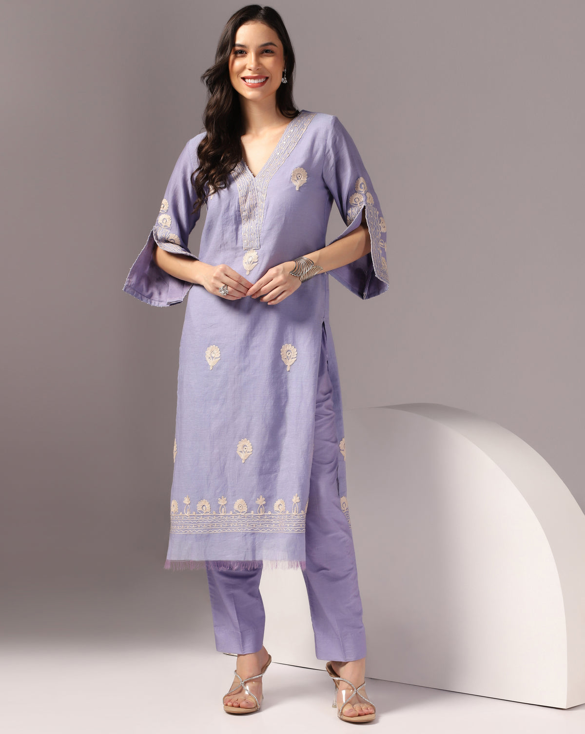 Embroidered Chanderi Kurta Pant Set