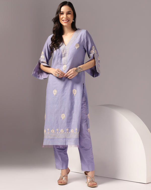 Embroidered Chanderi Kurta Pant Set