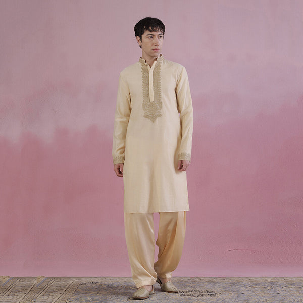 Chanderi Gold Zari Embroidered Kurta Set
