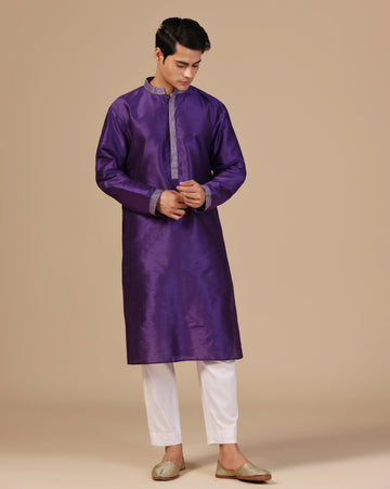 Elegant Purple Silk Kurta Set With Aari Zari Embroidery