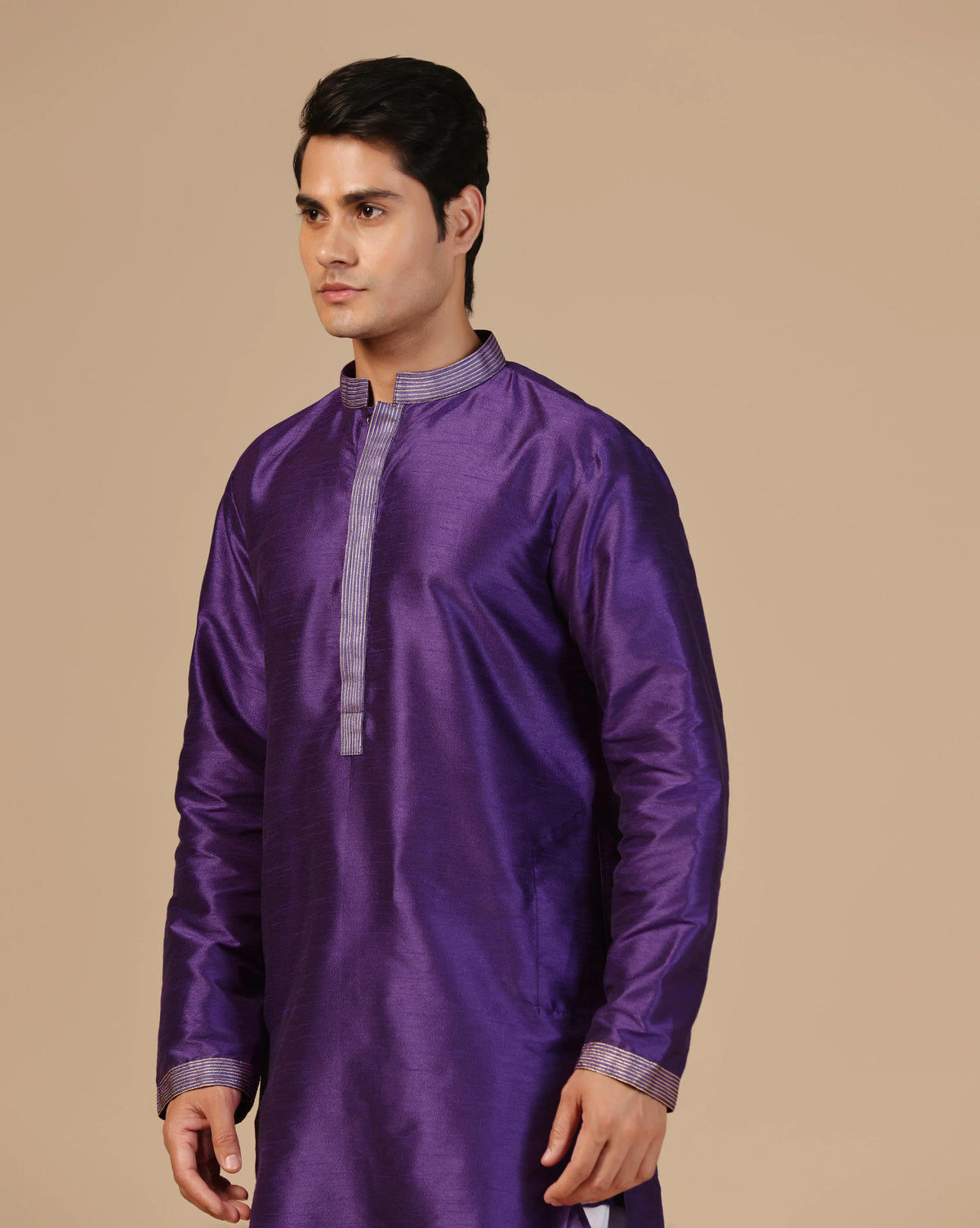 Elegant Purple Silk Kurta Set With Aari Zari Embroidery