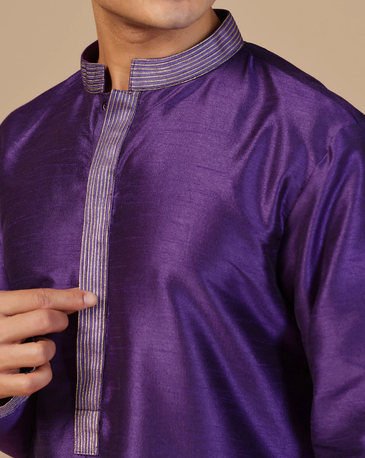 Elegant Purple Silk Kurta Set With Aari Zari Embroidery