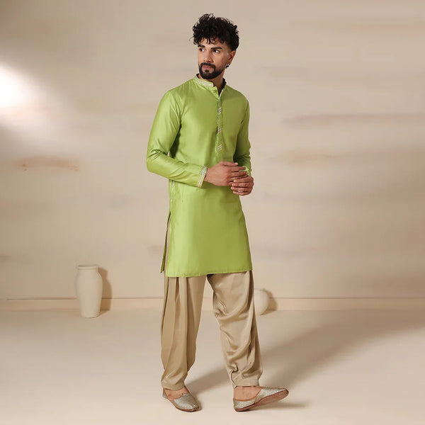 Men's Green Chanderi Kurta Salwar Set