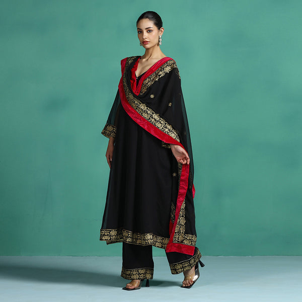 Black Georgette Zari Embroidered Anarkali Set