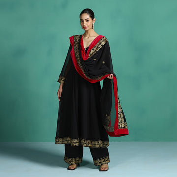 Black Georgette Zari Embroidered Anarkali Set