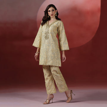 Beige Gold Embroidered CO-ORD Set