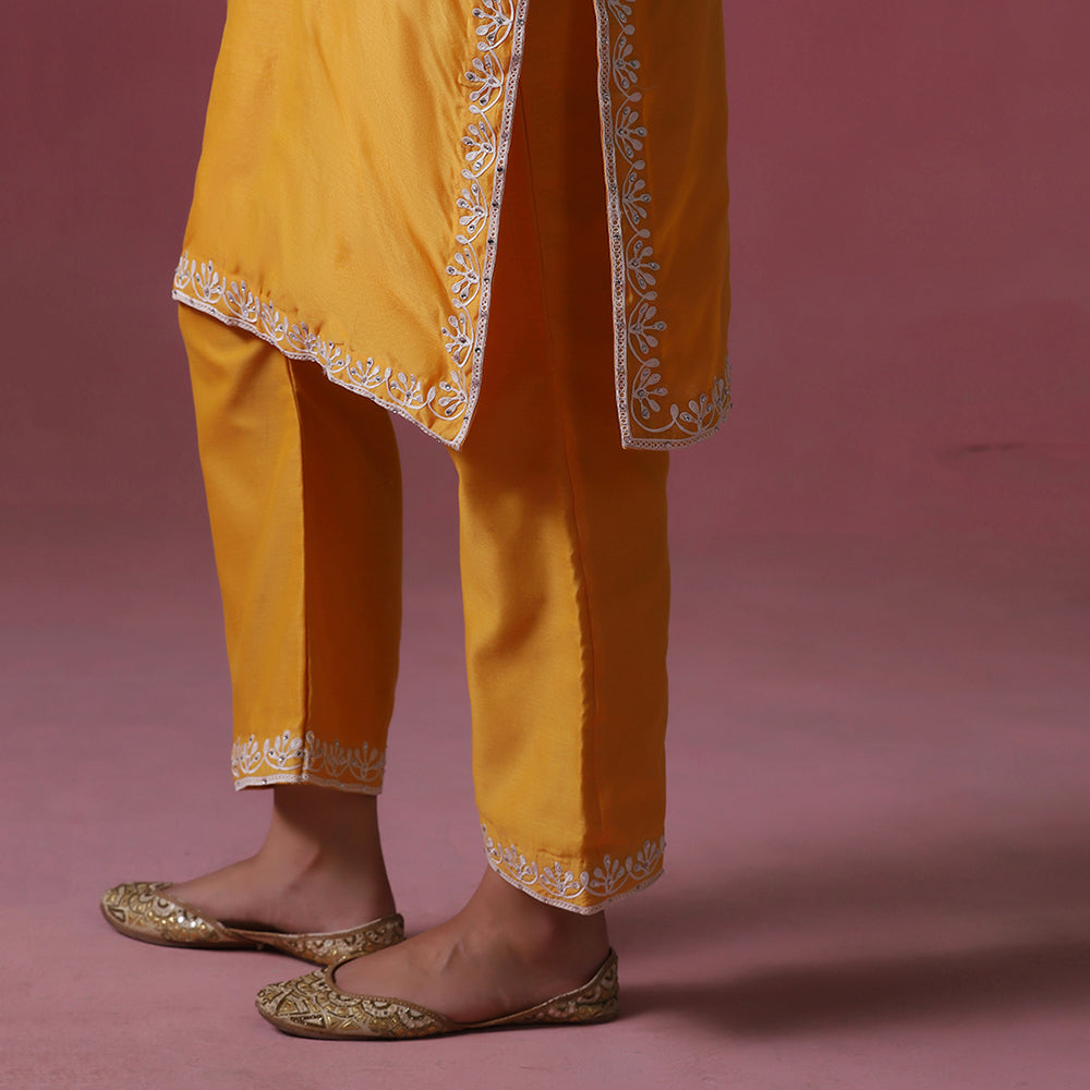Bright Orange Thread Embroidered Kurta Set