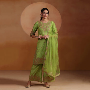 Green Dori Embroidered Kurta Set