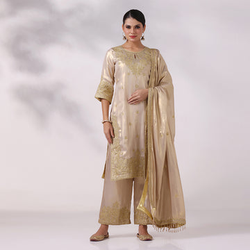 Gold Shimmer Georgette Intricate Embroidered Straight Kurta Set