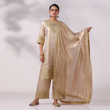Gold Shimmer Georgette Intricate Embroidered Straight Kurta Set
