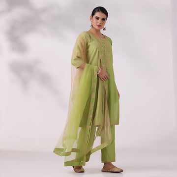 Pistachio Green Embroidered Straight Kurta Set