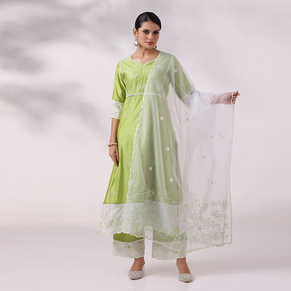 Pastel Green Embroidered Kurta Set