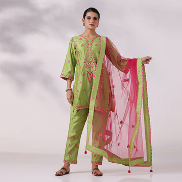 Pistachio Green Embroidery Kurta Set