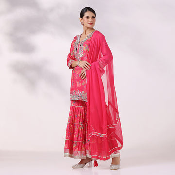 Printed Mirror Work Kurta with Sharara Set
