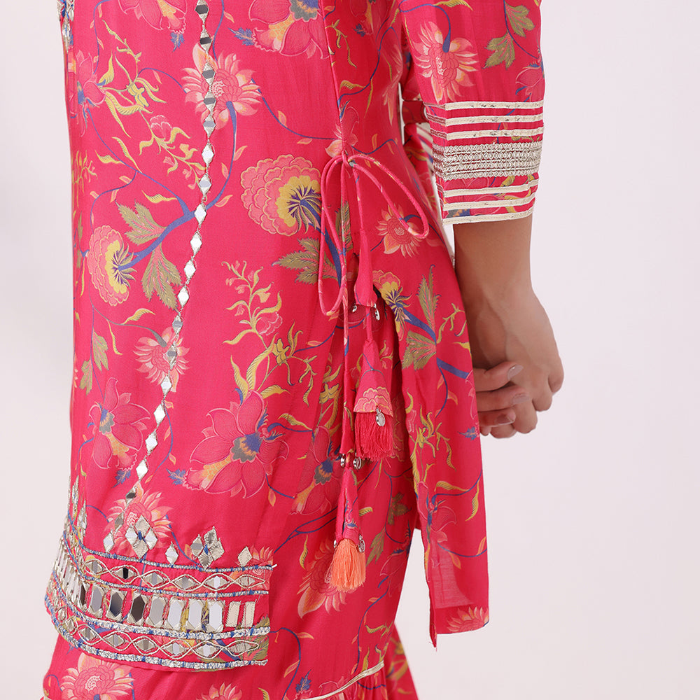 Printed Mirror Work Kurta with Sharara Set