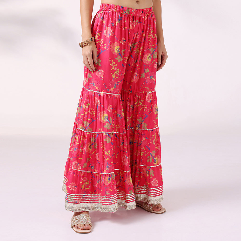 Printed Mirror Work Kurta with Sharara Set