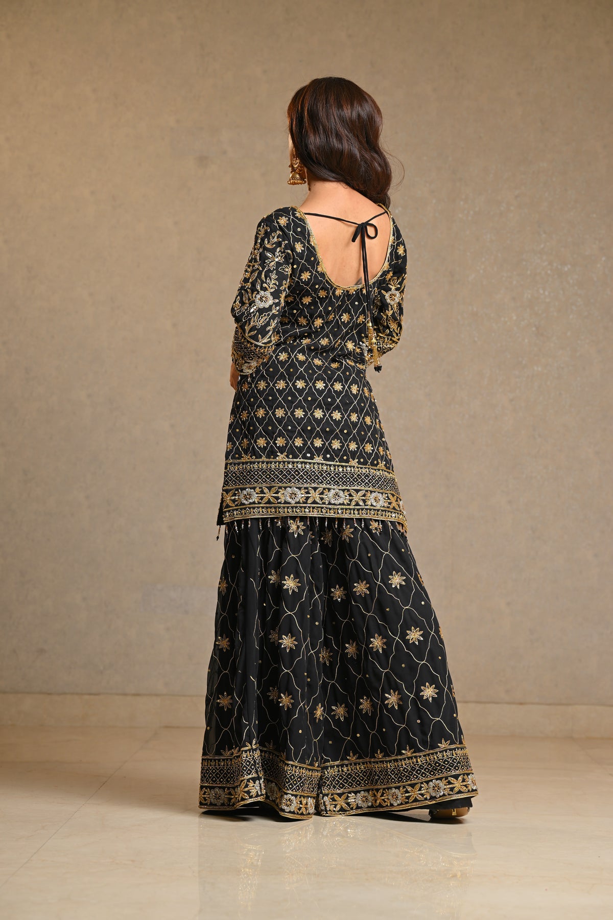 Black Georgette Hand Crafted Sharara Set
