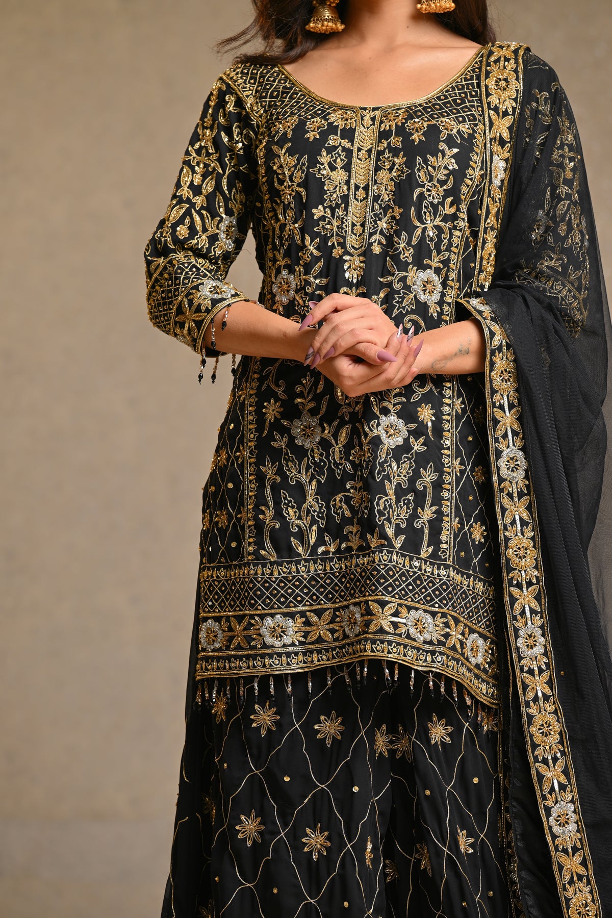 Black Georgette Hand Crafted Sharara Set