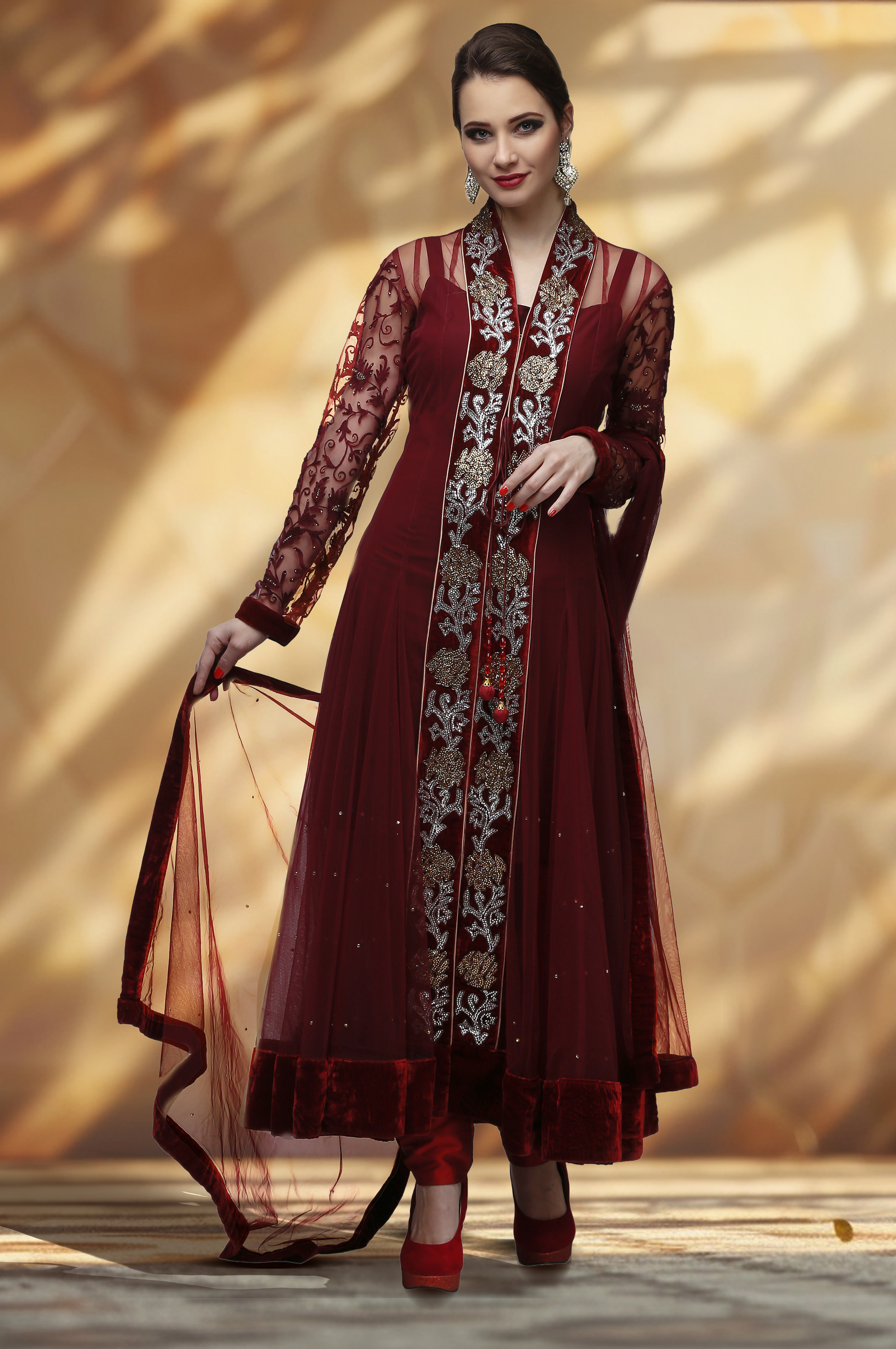 Maroon Hand Embroidered Anarkali Set