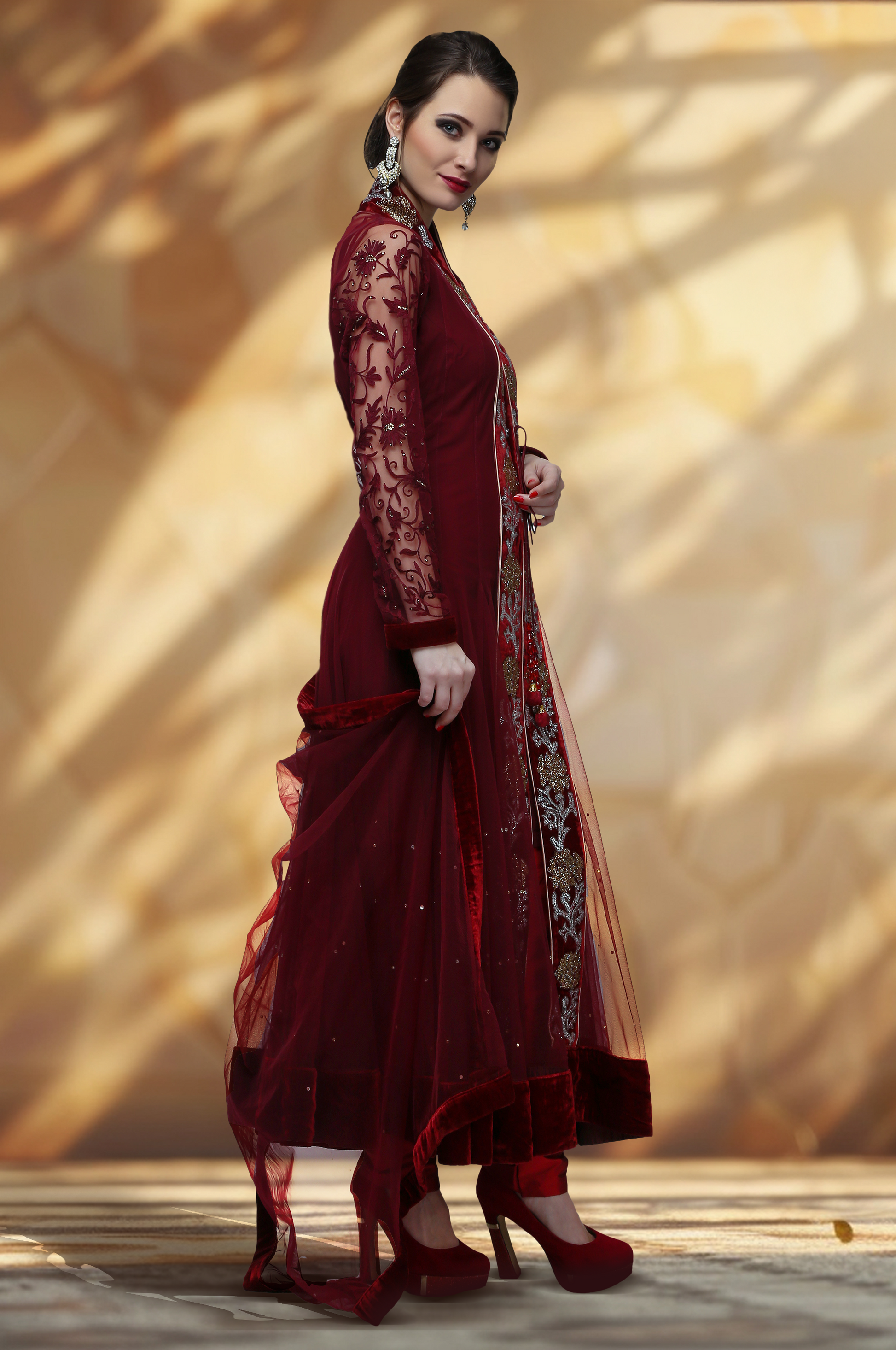Maroon Hand Embroidered Anarkali Set