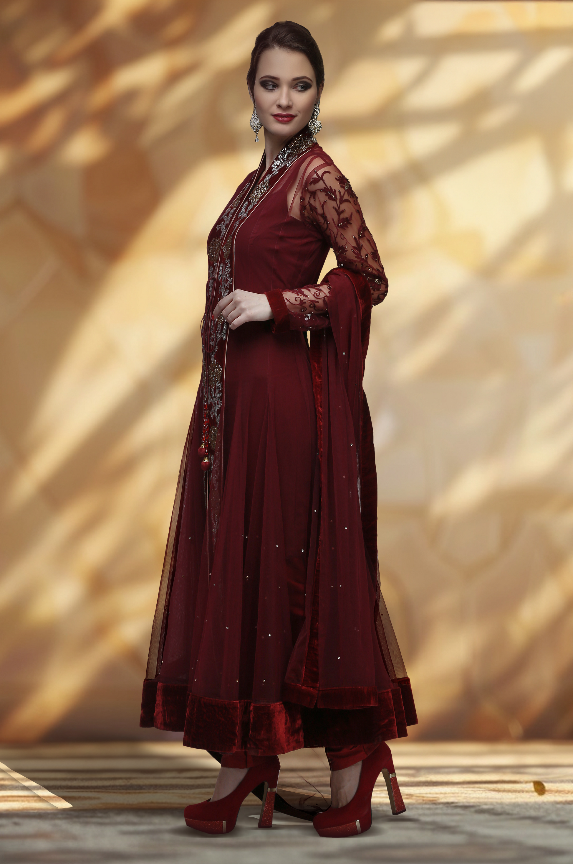 Maroon Hand Embroidered Anarkali Set