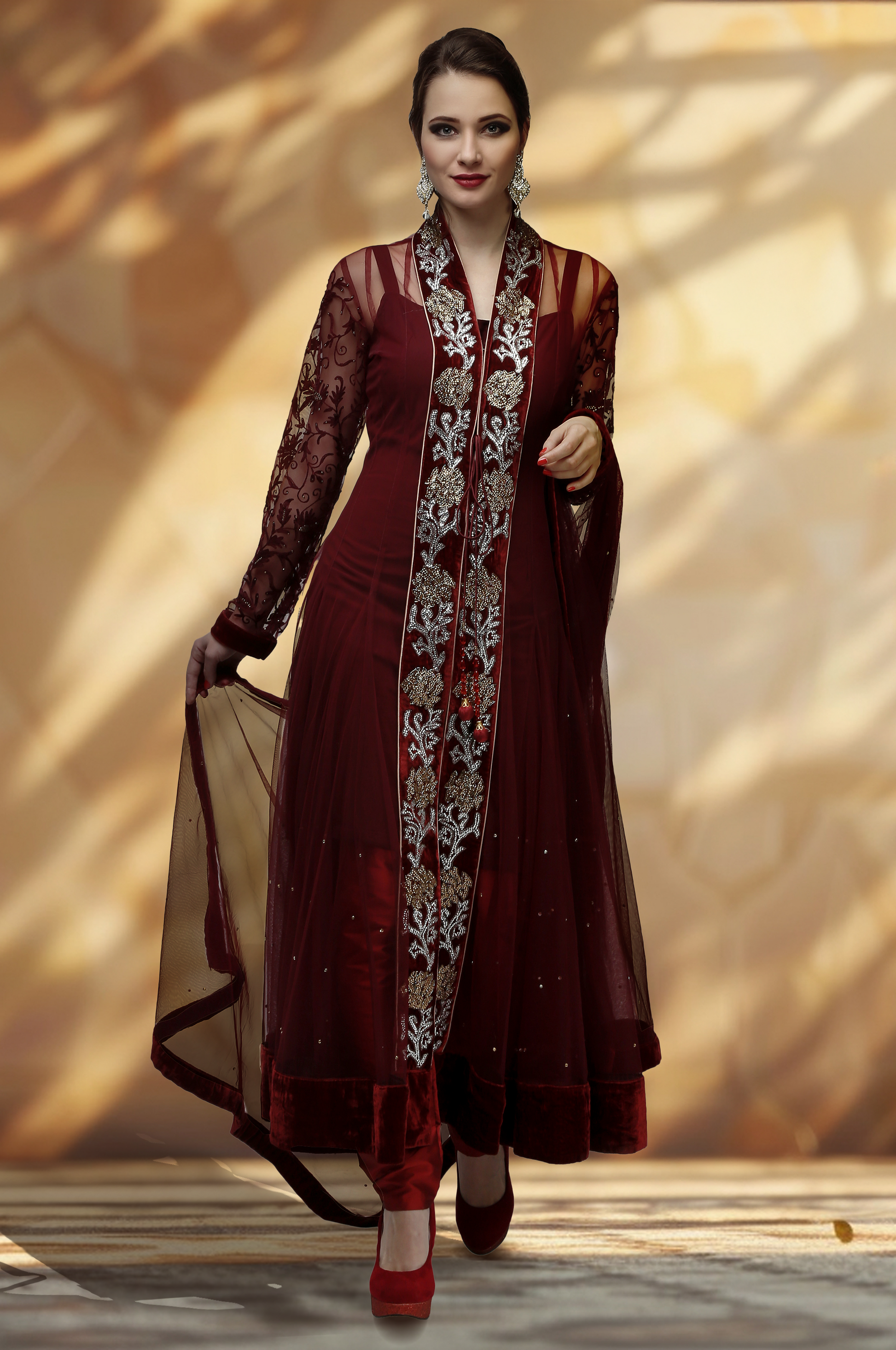 Maroon Hand Embroidered Anarkali Set