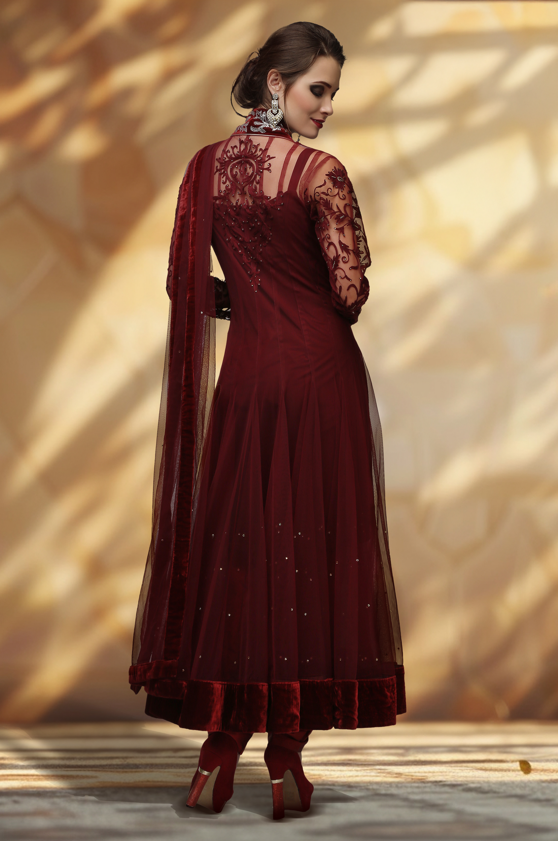 Maroon Hand Embroidered Anarkali Set