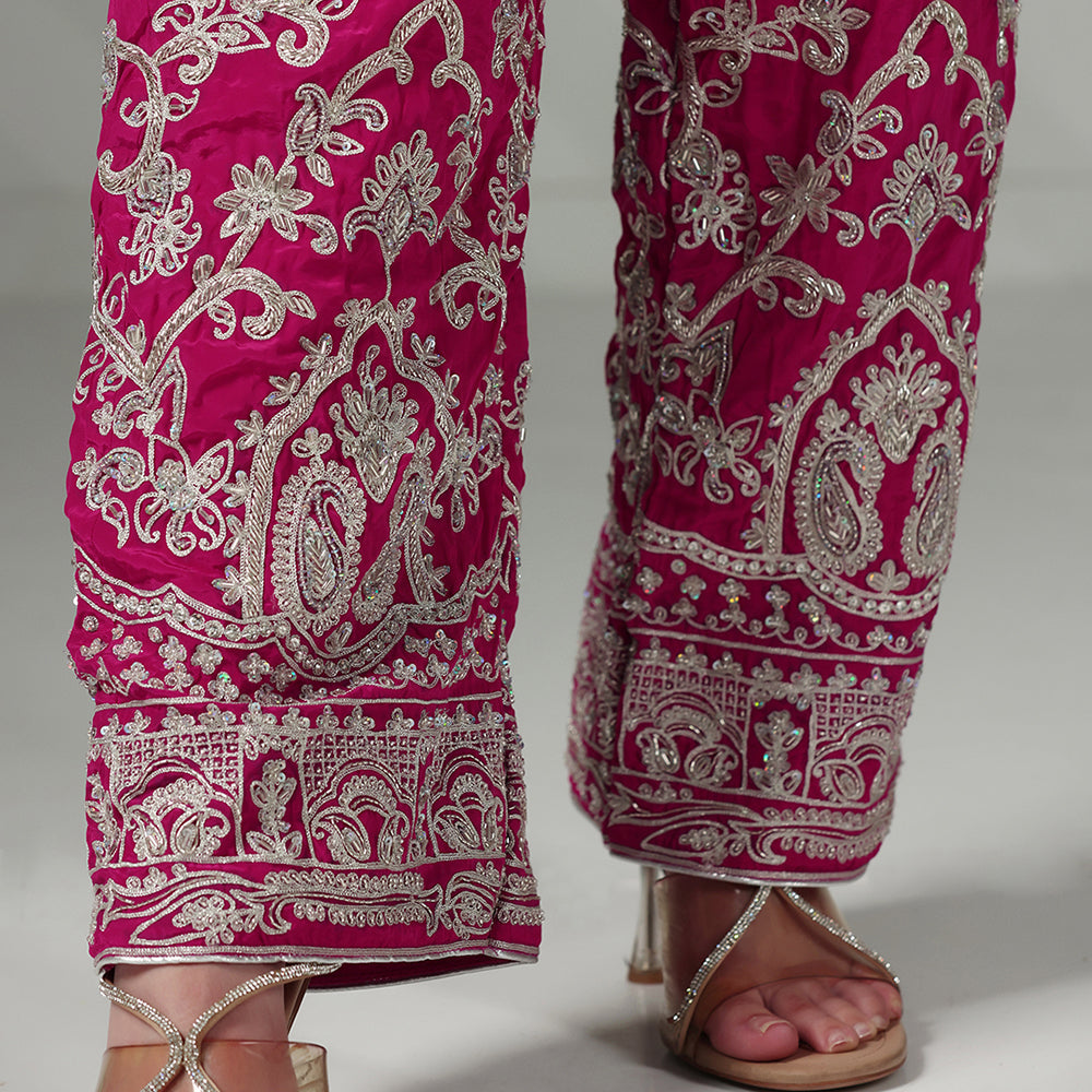 Yellow & Hot Pink Kurta Set With Silver Zari, Dabka & Sequin Work - image 7
