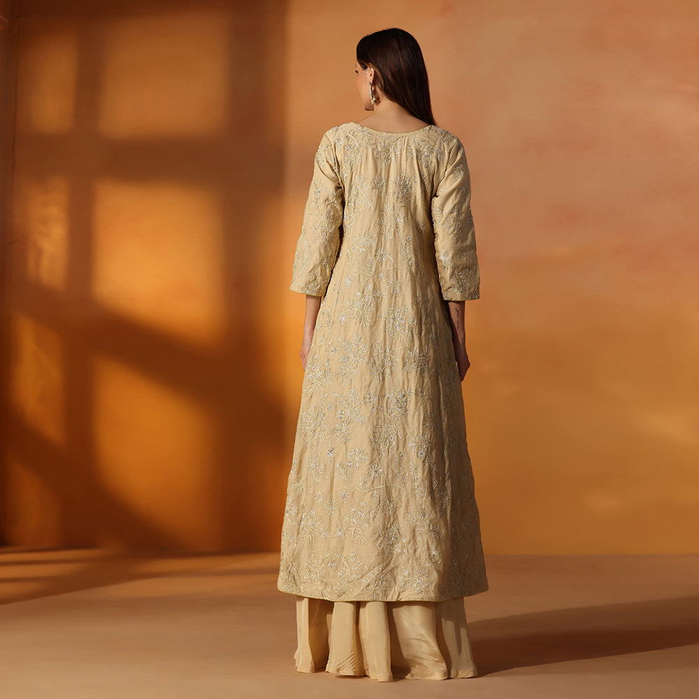 Beige Gold Embroidered Jacket Sharara Set - image 3