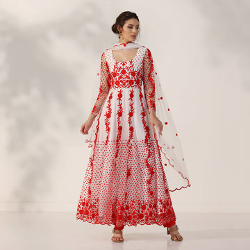 Red Resham Thread Embroidered Anarkali Set - image 1