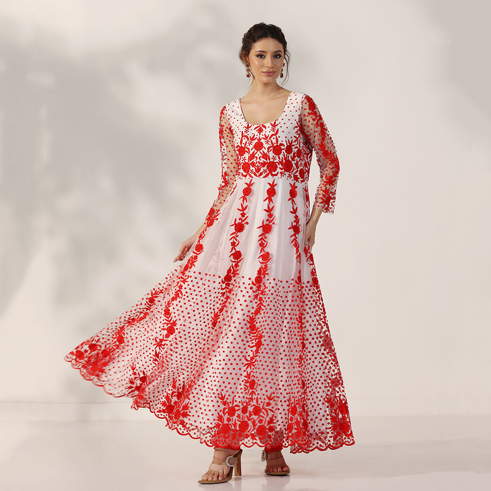 Red Resham Thread Embroidered Anarkali Set - image 4