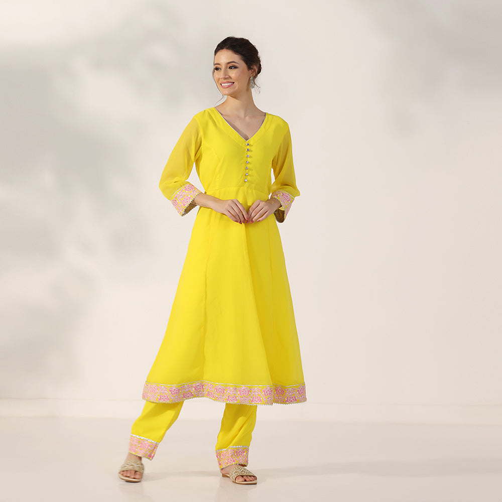 A-line Suit Set Featuring Pink Floral Embroidered Border, Paired With Matching Embroidered Dupatta - image 5