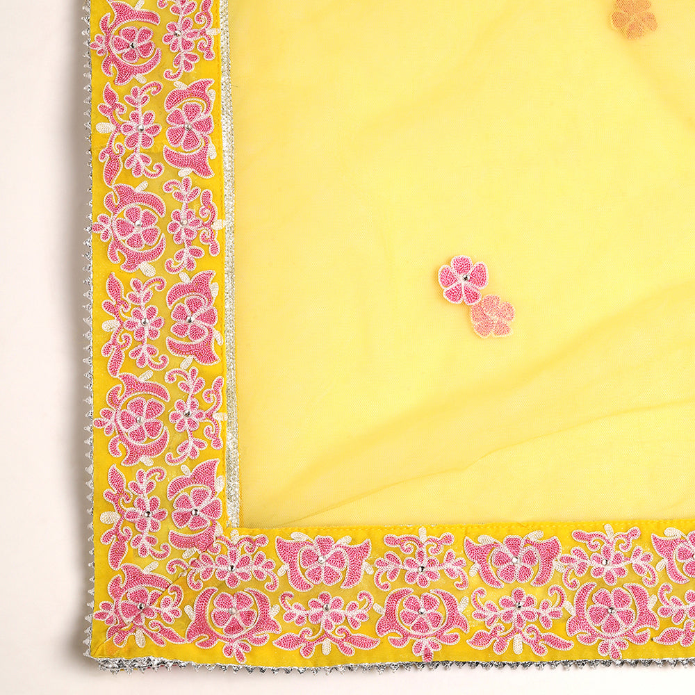 A-line Suit Set Featuring Pink Floral Embroidered Border, Paired With Matching Embroidered Dupatta - image 8