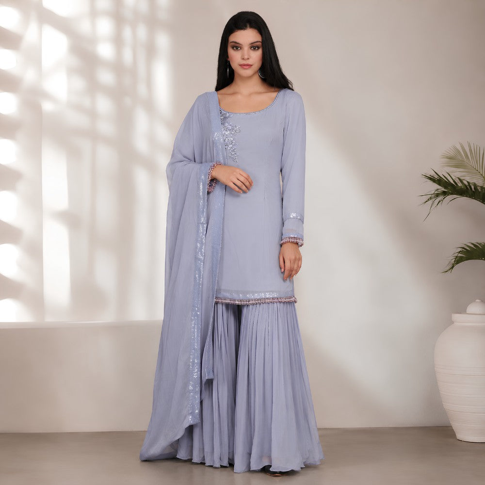 Lavender Embroidered Kurta Sharara Set - image 1