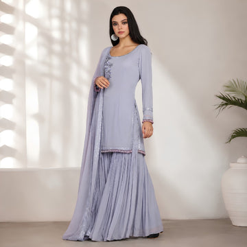 Lavender Embroidered Kurta Sharara Set - image 2