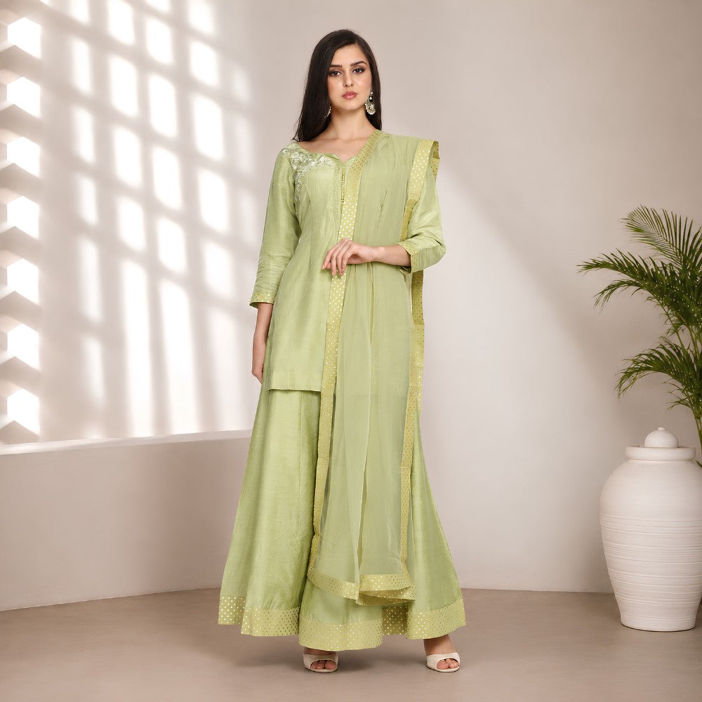 Pista Green Chanderi Silk Kurta Sharara Set - image 1