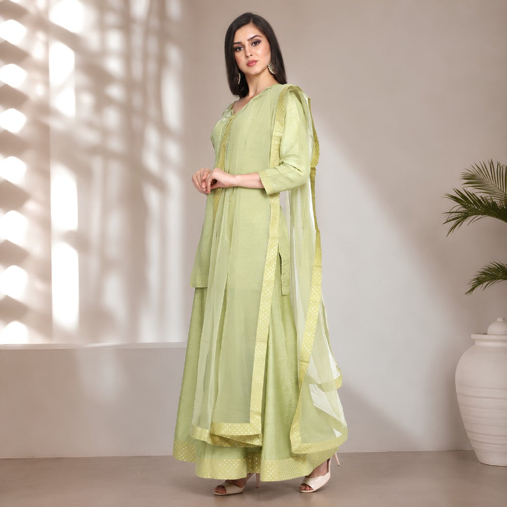 Pista Green Chanderi Silk Kurta Sharara Set - image 2