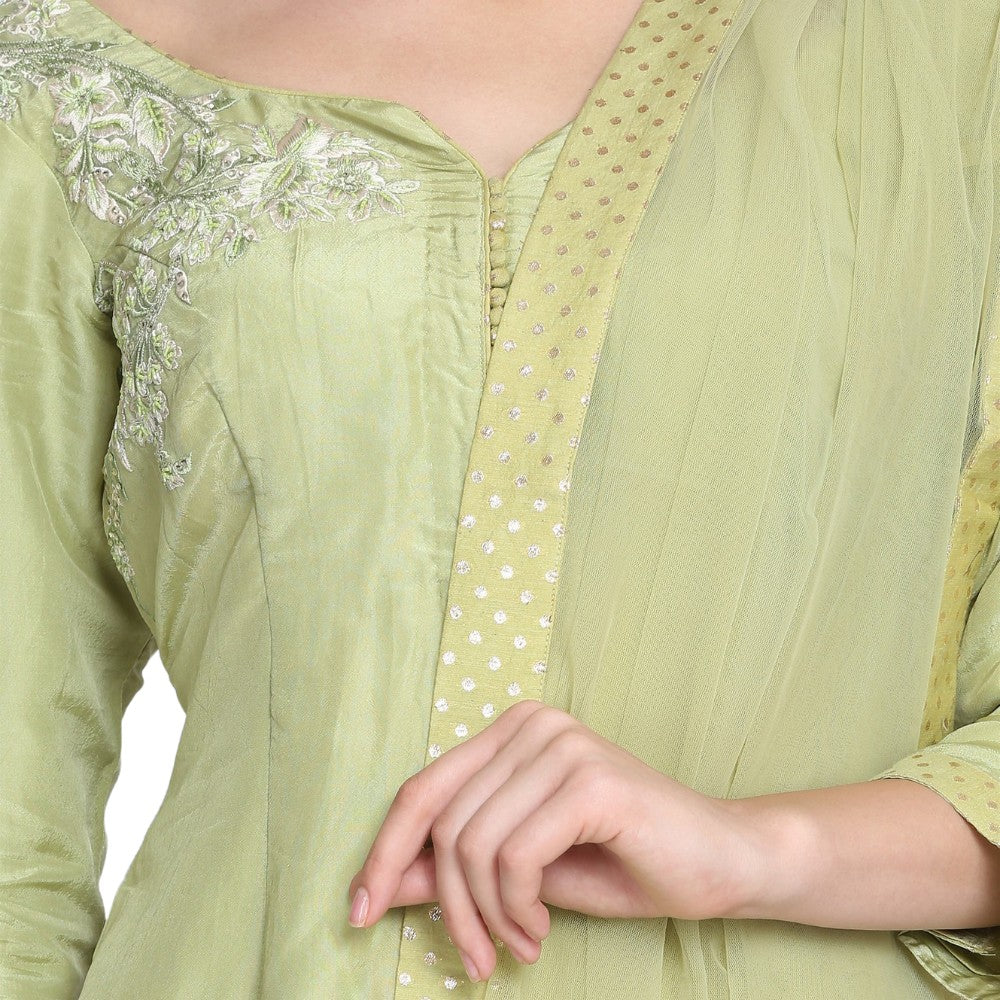 Pista Green Chanderi Silk Kurta Sharara Set - image 4