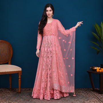 Pink Embroidered Long Anarkali Set - image 2