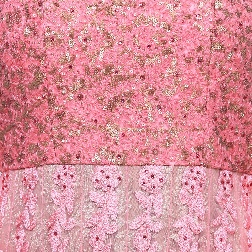 Pink Embroidered Long Anarkali Set - image 5