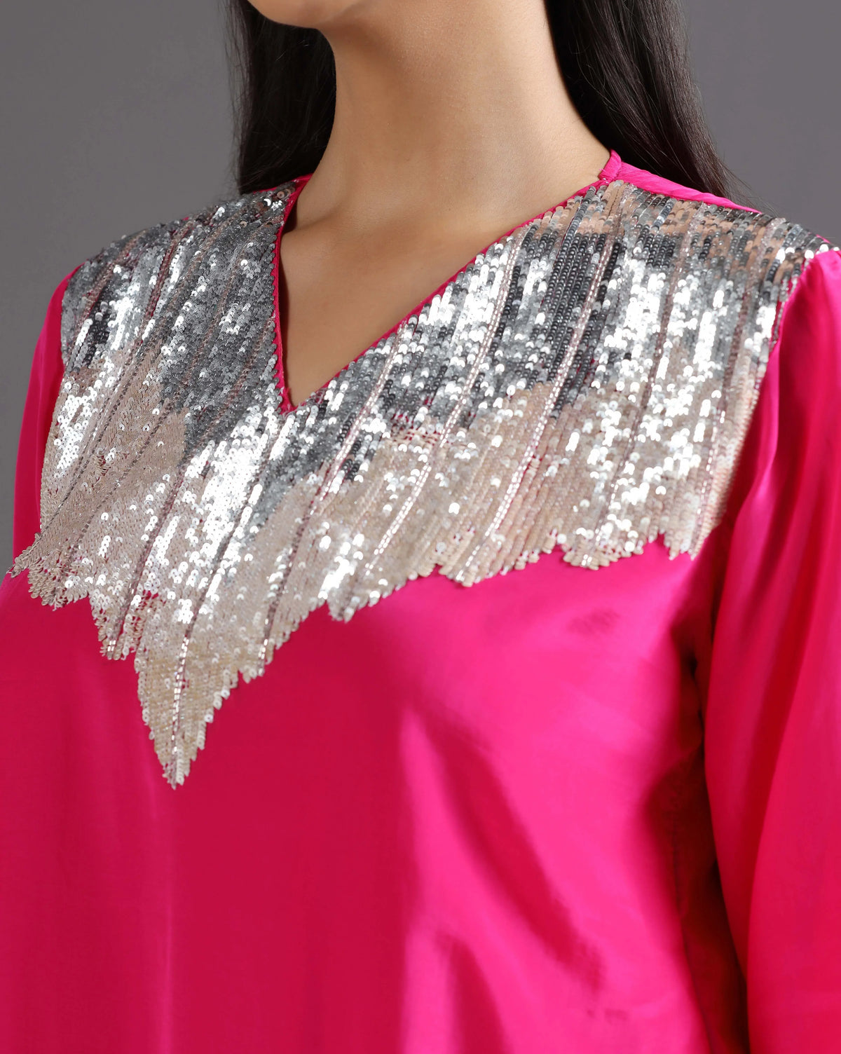 Fuchsia Crepe Sequins Embroidery Kurta Set